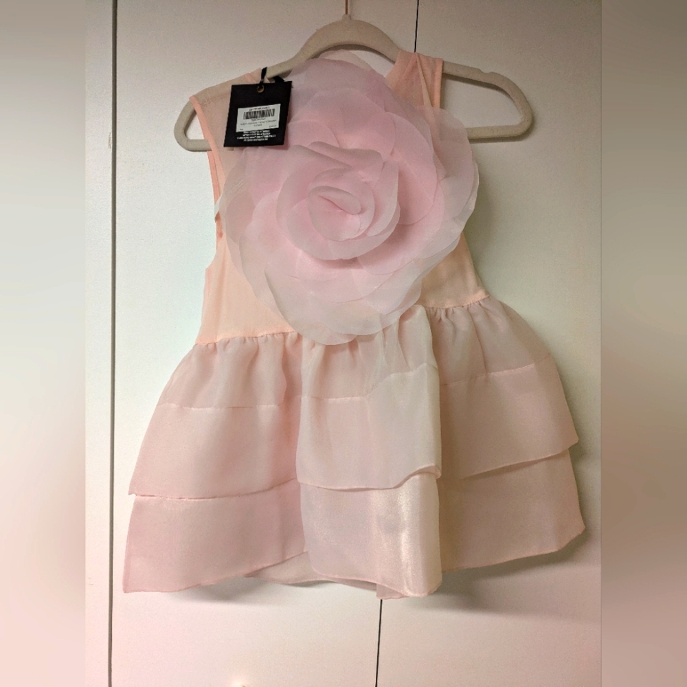 Cynthia Rowley Pink Organza Sleeveless top with Flower Applique